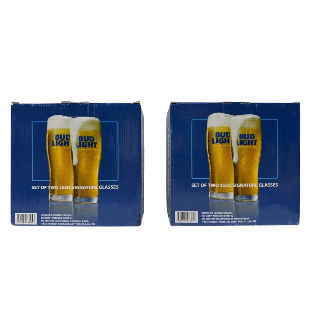 Bud Light Glasses Set Four / 16 Oz Signature Barware/Glass Cups - Free Shipping